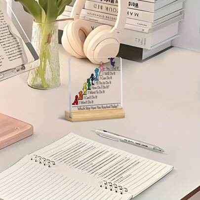 1 mô hình cầu thang phát triển 2D phẳng, trang trí bàn làm việc bằng acrylic, có dòng chữ "Suy ngẫm về các giai đoạn trưởng thành", phù hợp cho những người đang theo đuổi sự phát triển và cần những lời động viên tích cực về mặt tâm lý. Có thể đặt trên bàn làm việc, phòng ngủ và các không gian khác, một phụ kiện trang trí bán chạy, truyền cảm hứng về sự phát triển, giúp tạo thêm bầu không khí động lực. Thích hợp làm quà tặng sinh nhật hoặc tốt nghiệp để thể hiện động lực phát triển.