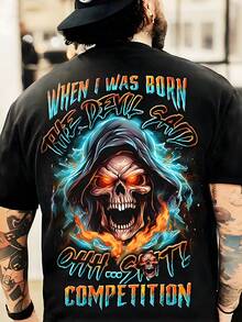 Men's Short Sleeve T Shirt Grim Reaper Skull Flame Design Street Wear Spring Autumn Winter Comfortable With Slight Stretch Regular Fit Crew Neck Everyday Carry Perfect Holiday Gifts Digital Printing Tshirt Casual Wears Men's Gifts Easter Day Easter Gifts, Love Gifts Matching Couple Tees | Casual Tshirt - 黑色 - 查看 1