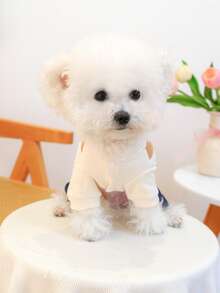 PETCIRCLE 1件宠物服装，狗狗背带裤，休闲四肢套装，朋克风连体裤 - 米色 - 彩色 - 查看 5