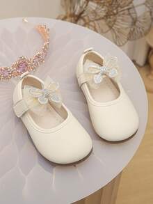女婴/幼儿水钻蝴蝶结玛丽珍鞋，公主风软底鞋 - 米色 - 查看 3