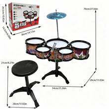 Batería de 5 piezas, adecuada para principiantes y entusiastas de la batería, juguete de instrumento musical, regalo de vacaciones y cumpleaños - Rojo - Ver 13