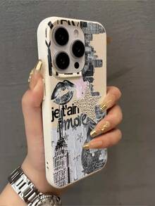 1pc White Matte Textured Lips & Girl Puzzle Pattern Phone Case, Suitable For IPhone 16 Pro Max, 17/16/15/14 Plus, 13/12/11 Protective Cover - Multicolor - View 5