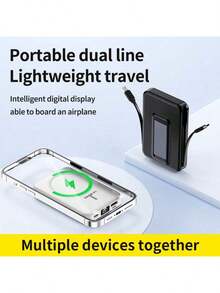 10000mAh Mini Magnetic Fast Charging Power Bank With Digital Screen LED Power Display, 2 Built-In Charging Cables, Built-In Stand Magnetic Power Bank, USB-C Portable Charger, Can Charge 5 Devices Simultaneously, Suitable For IPhone 16/15/14/13/Pro/Mini/Pro Max, Suitable For Android, Comes With Stand, Built-In Stand Magnetic Power Bank, Travel Essentials, Perfect Gift - 白色 - 查看 5