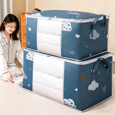 1 pieza Bolsa de almacenamiento grande y transparente, práctica, impermeable y a prueba de humedad, adecuada para guardar ropa de cama, ropa, almohadas y edredones, aplicable para el hogar, dormitorio, dormitorio y vestuario de spa. Hecha de material tejido gris, también se puede usar como bolsa de almacenamiento de ropa para Navidad y Halloween.