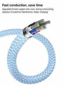USB-C Fast Charging Cable Compatible With IPhone 17/16/15, USB-C To Type-C Charging & Data Cable (3.3/6.6/10ft Nylon Braided) For Indoor/Outdoor/Travel And Car Use, Fast Charging Compatible With Iphone 17/16/15/Pro/Pro Max, Android Phones - 淺藍色 - 查看 6