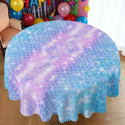 1pc/36pcs Mermaid Scale, Dreamy Ombre Starry Sky Pattern Wrinkle-Resistant Tablecloth, Embossed Edge Craft, Rectangular/Round Tablecloth, Multiple Sizes Available, Polyester Fiber Tablecloth, Indoor Dining/Outdoor Party