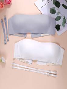 2pcs/Set Teen GirlStrapless Bra Set - Detachable Strap Invisible Push-Up Bra Suitable For Daily And Formal Occasions - Multicolor - View 2