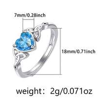 1枚925纯银立方氧化锆凯尔特结蓝色心形可调节戒指，适合日常休闲、派对、婚礼、母亲节礼物 - 銀色 - 查看 4