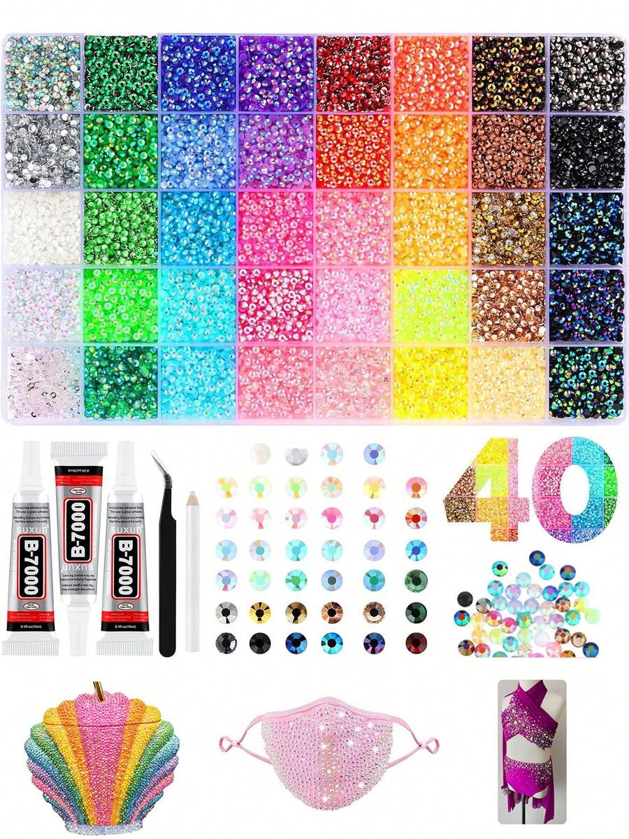 3mm, 4mm, 5mm Mixed Color Rhinestone Set With Tweezers, Suitable For Handmade Crafts, Decoration, Applicable To DIY Handicrafts, Clothing, Cups, Shoes, Fabrics, Etc. - Nhiều màu - Xem 1
