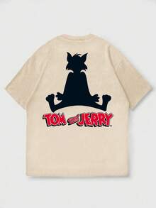 Strevion OBM Men X TOM & JERRY Áo thun nam tay ngắn cổ tròn in hình Tom và Jerry, kiểu dáng thường ngày, đa năng. - Màu be - Xem 1
