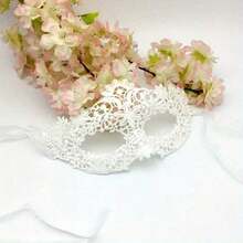 Elegant Dining Room Black/White Lace Eye Mask With Floral Pattern And Ribbon - Perfect For Parties, Balls, And Role Playing Activities - 1 White - View 2