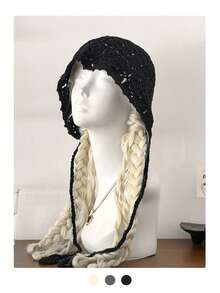 Mũ beret đan móc thủ công màu be nghệ thuật, thiết kế khoét rỗng thoáng khí, hàng mới về mùa xuân/hè, mũ len có vành che tai đa năng dành cho nữ. - Nhiều màu - Xem 5