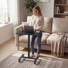 Portable Standing Rolling Desk - 24 Inch Mobile Sit Stand Desk Adjustable Height With Wheels Small Spaces Home Office, Kids Couch Laptop Desks Side End Table, Black - 黑色 - 查看 3