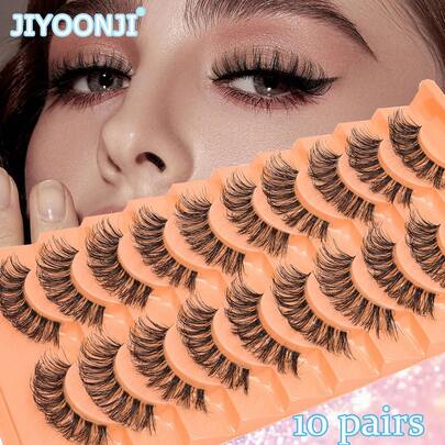 10 Pairs Natural Fluffy Faux Mink Lashes, Soft 3D Handmade False Eyelashes, Suitable For Daily Makeup, Fresh & Natural, 6-16mm