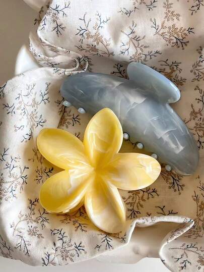 2个/套亚克力发爪夹，大花朵弧形发夹，强力防滑发夹，适合女性和女孩，夏季海滩及日常发型造型配件