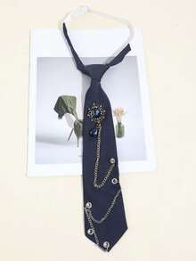 1 pieza Corbata pre-anudada con cadena de estilo punk con colgante de diamante falso, corbata unisex elegante y de moda para uso casual y formal - Multicolor - Ver 14