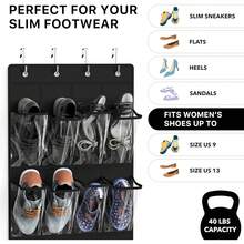 Simple Houseware 24 Pockets - Crystal Clear Over The Door Hanging Shoe Organizer, Black (64'' X 19'') - 黑色 - 查看 2