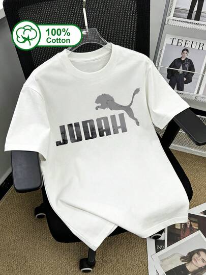 Women's Casual Streetwear Top, Lion Print, 100% Cotton, Suitable For Outdoor Sports, Summer Wear, Women's Graphic Print T-Shirt.