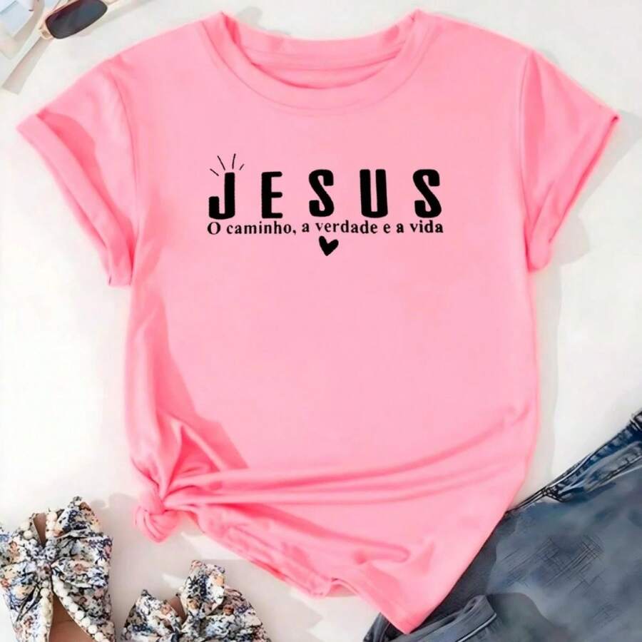 Linda Tudo é Aquele Que Cré Jesus Cristo T-Shirt Women's Blouse - 粉色 - 查看 1
