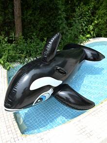 1pc PVC Inflatable Whale Shaped Pool Float, Black/Blue Floating Bed, Pool Lounge Chair, Beach Essentials, Swimming Games Accessories - Multicolor - View 10