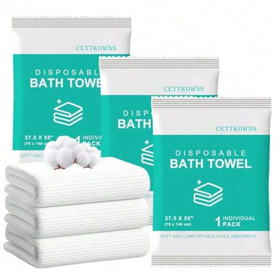 18 Count Disposable Bath Towels Camping Towel Gym Towel Barber Towel Large Size 27.5"x55" Portable Thickened Absorbent Individually Packed for Travel Hotel Camping Spa Business - Blanco - Ver 1