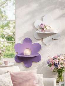 1 pieza Estantería de pared colgante de madera con diseño floral - Estante de almacenamiento de estilo bohemio montado en la pared, estante flotante decorativo para dormitorio, sala de estar, habitación de niños para exhibir plantas, cristales y decoración - Multicolor - Ver 6