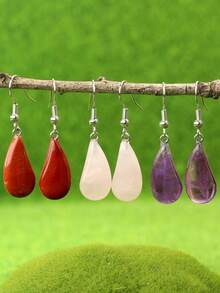 Fashionable Teardrop Natural Stone Earrings, Bohemian Style Amethyst & Feldspar & Red Stone Dangle Earrings, Delicate Beach Holiday Jewelry - Multicolor - View 6