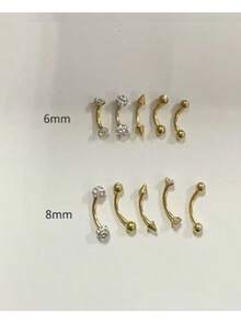 12-Piece 16G Stainless Steel Cartilage Piercing Jewelry, Unisex, Including Eyebrow Rings, Curved Barbells, Dangle Cubic Zirconia Belly Button Rings, Lip Rings, Cartilage Rings, Tragus Rings, And Other Piercing Jewelry - Yellow Gold - View 3