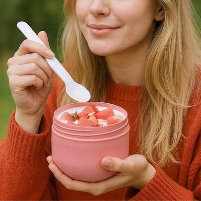 Oatmeal Porridge Cup, Portable Yogurt Cup, Bento Box, School Lunch Box, Breakfast Cup With Lid, Comes With Spoon And Silicone Handle, Suitable For Food Storage Or Lunch Bag. Leak-Proof, Great For Home Kitchen, School, Office, Travel And Outdoor Picnic. Ideal Back-To-School Item.