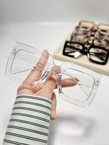 1 par de gafas decorativas con marco cuadrado de moda retro, gafas sin receta elegantes para tomar fotos, lindas y versátiles, conjunto de pareja a la moda - Luz simple - Ver 11