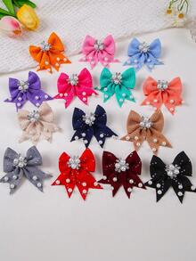 10pcs Girls' Multi-Color Rhinestone Pearl Bow Barrettes, Minimalist Side Bangs Clips, Cute & Versatile Hair Accessories For Daily Use - Multicolor - View 5
