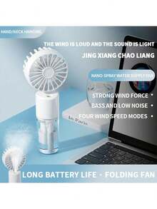 AIRPROSSING Ventilador de niebla de mano, ventilador de cuello portátil multifuncional de mini niebla, ventilador de escritorio de 800mAh, 4 velocidades ajustables, adecuado para damas, hogar, oficina, viaje - Soporte de Mano - Ver 13