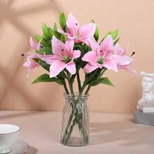 1 pezzo Ramo di giglio artificiale 3D realistico, fiori finti bianchi per decorazione di matrimoni, casa e giardino - Multicolore - Visualizzare 7