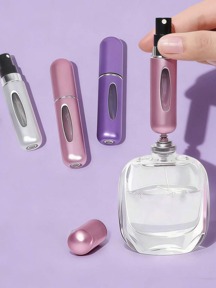 1/2/3/4/5pcs 5ml Refillable Perfume Spray Bottle, Travel Perfume Bottle, Refillable Travel Spray Bottle, Holiday Essential, Travel Essential, Perfume Refill Bottle, Independent Packaging, Travel Perfume Refill Bottle And Portable Perfume Atomizer, Glitter Pink Perfume Bottle, With Pump Sprayer, Perfume Refill Bottle, Travel Bottle And Atomizer