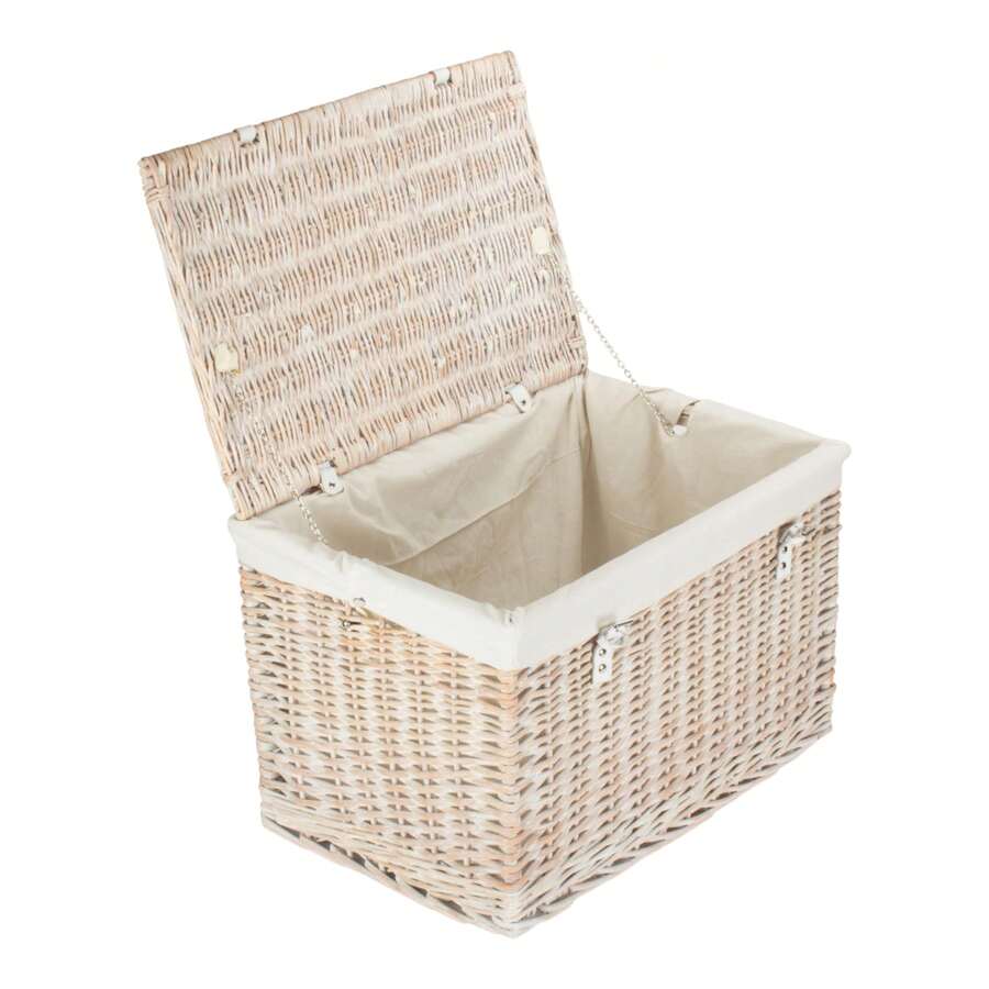 Red Hamper 60cm Whitewash Wicker Chest Picnic Storage Basket - White - View 1