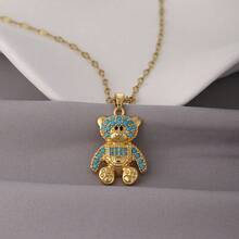 1pc 18K Gold Luxury Elegant Glamorous Full Rhinestone Heavy Work Teddy Bear Necklace For Women, Suitable For Daily Wear - Multicolor - View 4