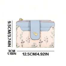 Original Design Short Wallet For Women, Niche Coin Purse Card Holder, Fresh Ditsy Floral Student Wallet, High-End Money Wallet Mini Wallet Purse Wallet Small Wallet Cute Wallet Wallet Keychain Travel Essential Summer - Blue - View 3