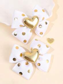 1 pieza Clip de pelo con lazo y corazón a lunares, accesorio de pelo lindo y versátil para niñas - Multicolor - Ver 2