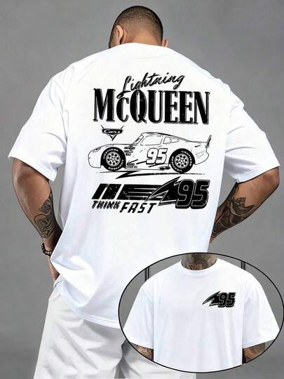 (Autorización Original) 1 Camiseta de Hombre , Camiseta de Manga Corta para Hombre con Estampado de Carreras de McQueen en Blanco y Negro, Camiseta Casual y Cómoda de Cuello Redondo, Transpirable y Ligera, Adecuada para Deportes y Ocio, Camiseta de Primavera y Verano, Ideal para Regalos, Adecuada para Viajes y Fiestas.