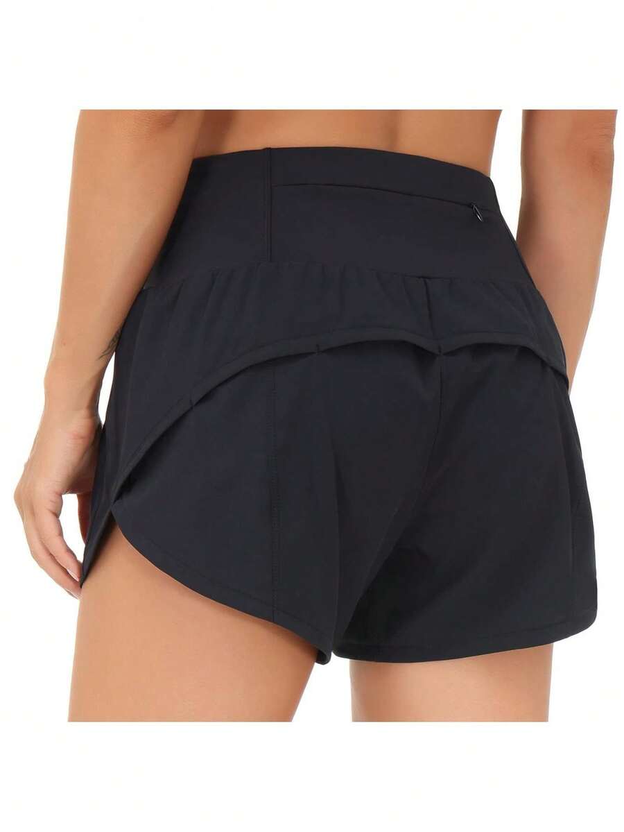 Womens High Waisted Running Shorts Quick Dry Athletic Workout Shorts With Mesh Liner Zipper Pockets - Black - View 1