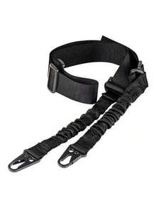 Two-Point Rifle Sling With Length Adjuster, Traditional Sling With Metal Hook For Outdoor Use, 2-Point Bungee Tactical Rifle Sling, Military Hunting Sling, 2-Point Rifle Sling With QD Swivel Mounts, Traditional Two-Point Elastic Sling With Metal Hardware, Extra-Long Webbing Adjustable Gun Sling, Two-Point Rifle Sling - Tactical, Adjustable Length, Metal Hook For Outdoor Use (Black) - Black - View 4
