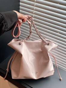2026 Spring New Arrival Niche Commuter Shoulder Bag, Fashion Casual Tote Bag, Large Capacity Retro Chain Handbag For Women - Pink - View 7