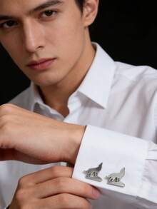 2 peças/4 peças Abotoaduras Douradas para Homens, Design de Rei Lobo em Aço Inoxidável, Acessório Formal Versátil, Exibe a Elegância de um Cavalheiro, Adequado para Uso Diário, Aniversário, Trabalho, Casamento, Recepção - Dourado - Visão 3