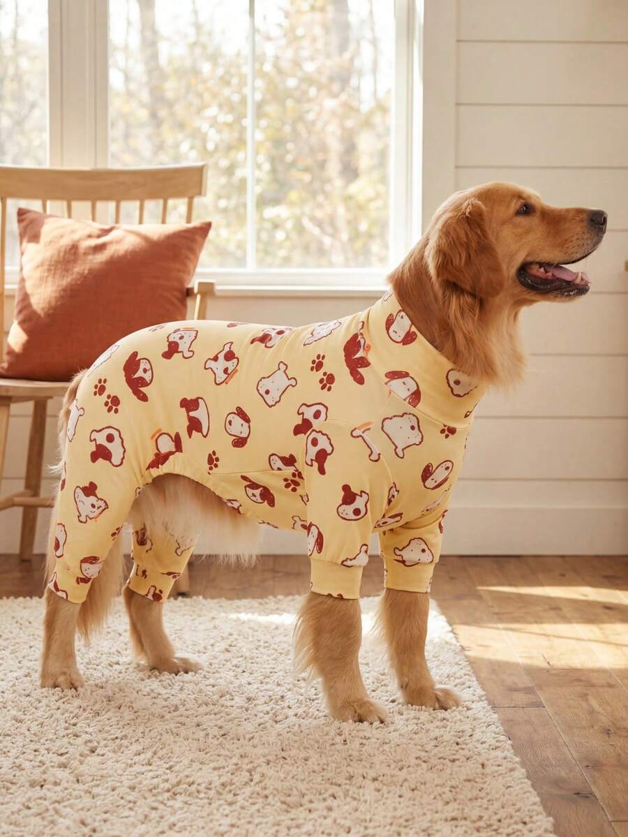 Dog Summer Shedding Hair Control Pajamas - Breathable High Stretch Full Coverage Pet Rompers, Summer Anti Licking & Bug Protective Jumpsuit For Medium Large Dogs, All Over Printing Dog Clothes - Cute Dog And Paw Print Pattern - Multicolor - View 1