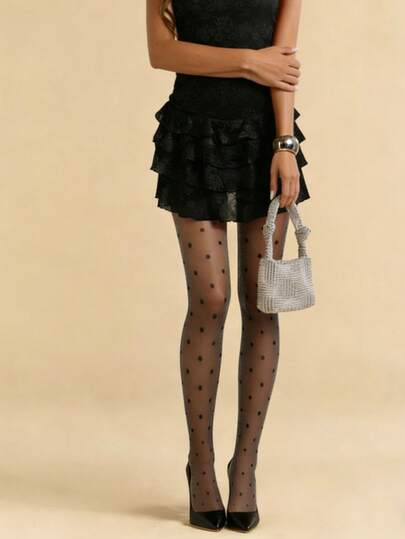 1pc Summer Sheer Polka Dot Pantyhose, Vintage Style Thin Breathable Stockings, Leg Slimming Tights For Dresses, Daily Commute, Outdoor Wear