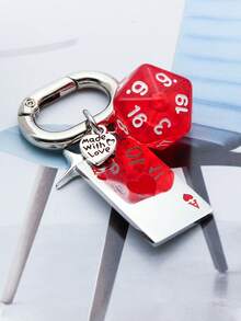 1pc Unisex Creative Cartoon Dice Keychain, Metal Playing Card Pendant, Fashionable Handbag Accessory, Y2K Style - Multicolor - View 9