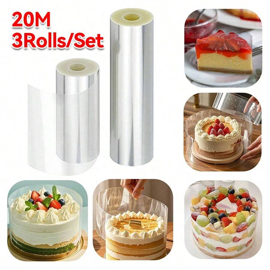 1/2/3 role, folie transparentă pentru tort, îngroșată și cu duritate ridicată, pentru mousse, accesorii de copt pentru guler de tort, coacere mousse de ciocolată, decorare tort, esențială pentru cadouri de sărbători, ideală pentru torturi de ziua de naștere și decorațiuni festive de patiserie