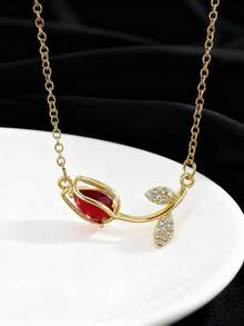 1件时尚百搭新款郁金香花项链，独特设计，女士珠宝 - A - 查看 6