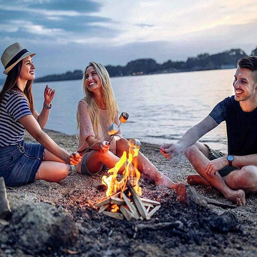 1支/6支/10支装可伸缩烧烤签，可折叠金属签，适用于烤肉、篝火热狗、露营和篝火晚会。