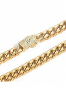 1件装立方氧化锆粗犷朋克风铜项链 - 金色 - 查看 3